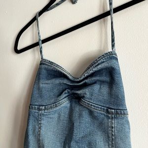 Jean material halter top mini dress